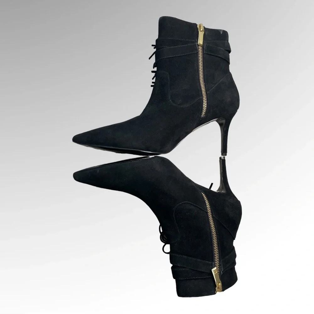 New! CHARLES JOURDAN PARIS Black Suede Fringe Booties Size 9.5